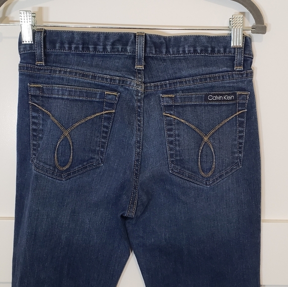 Calvin Klein Flare Stretch Blue Denim Jeans Size 2 X 32 Whiskering Fading - Picture 10 of 14